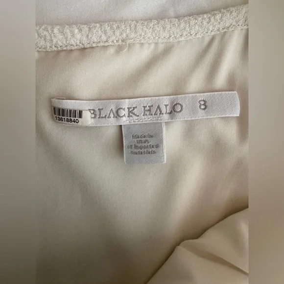 Black Halo Quill White Midi Dress with Neon Trim Size 8. D23 - Picture 13 of 16